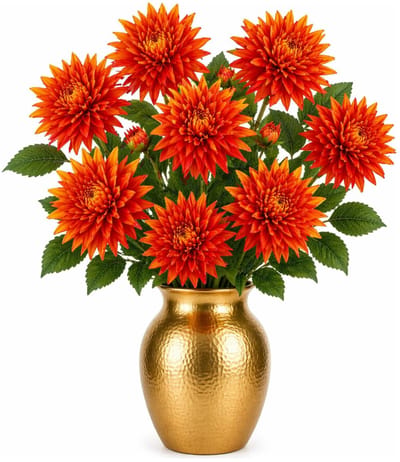 Mica Decorations Kunstbloem Dahlia Artistic - 8x - H74 cm - oranje - kunststof - stelen kunstbloemen - boeket - bloemetjes