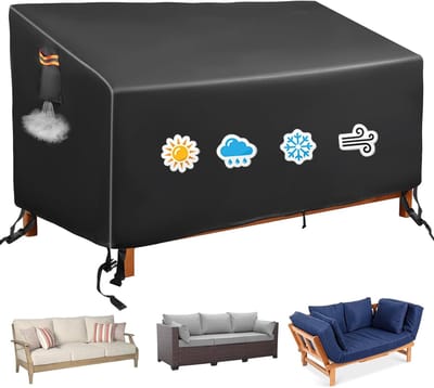 Famanu - Hoes voor tuinbank, zware belasting, scheurvast, 600D Oxford-weefsel, beschermhoes voor tuinbank, 200 x 96 x 89 cm, 3-zits, waterdicht, zwart