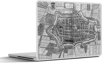 Laptop sticker - 15.6 inch - Historische stadskaart van Alkmaar - zwart wit - 36x27,5cm - Laptopstickers - Laptop skin - Cover