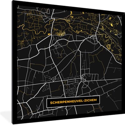 Fotolijst incl. Poster - Plattegrond - Kaart - Scherpenheuvel-Zichem - Stadskaart - Goud - 40x40 cm - Posterlijst