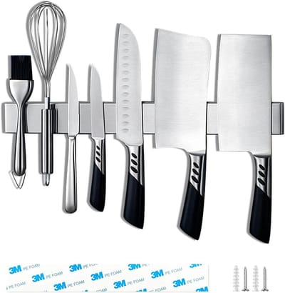 Famanu – Magnetische messenstrip van roestvrij staal 40 cm, zelfklevend, stijlvolle organizer voor keukenmessen en keukengerei