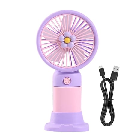 LISM-Mini draagbare ventilator met voet, klein oplaadbaar via USB | Mini USB draagbare zakventilator, Geschikt voor binnen- en buitengebruik, thuis, op kantoor, in de keuken, op reis (paars)