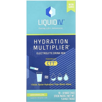 Liquide IV, multiplicateur d'hydratation, mélange pour boisson électrolytique, saveur pastèque, 10 sachets individuels, 15 g (16 g) Chaque