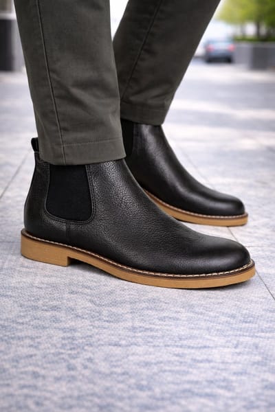 Leren schoenen- Heren Laarzen- Chelsea boots- Heren schoenen- Exclusief Stoere Mannen laarzen- Enkellaarsje 509- Leather- Zwart- Maat 41