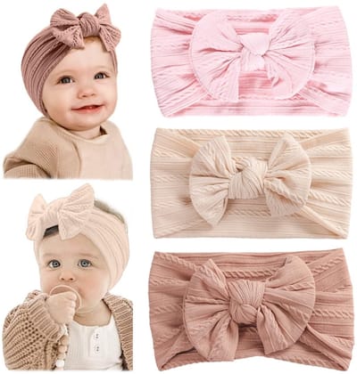 Dailygoods- Babyhoofdbanden Set van 3 - Zachte/Elastische Hoofdbanden - Schattige Strikken - Voor Peuters/Meisjes - Nylon Materiaal - Comfortabele Draagervaring - Hoofdband