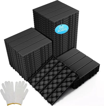 Set van 36 Tuintegels voor Buitengebruik - Weerbestendige Interlocking Tegels voor Patio, Balkon en Terras, 30 x 30 cm (Donkergrijs)
