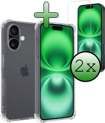 Hoesje Met Screenprotector - 2 Stuks - Geschikt voor Apple iPhone 16 - Sterk & Shockproof - Siliconen Case - Back Cover - Telefoon Hoes - Shock Proof - Transparant