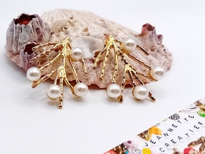 Jeannette-Creatief® - Beach - Coral & Pearls RVS Oorbellen - Stainless Steel Oorbellen Koraal met Faux Pearls - Oorstekers - Dames Oorbellen