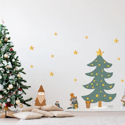 Scandinavische kerststickers aan de voet van de boom - Zelfklevende kerststickers - Feestelijke decoraties - 180x120cm