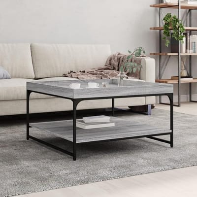 Salontafel Hout - Bijzettafel Woonkamer - Centrum Meubel - Stabiel IJzeren Frame - 80x80x45 cm - Grijs Sonoma