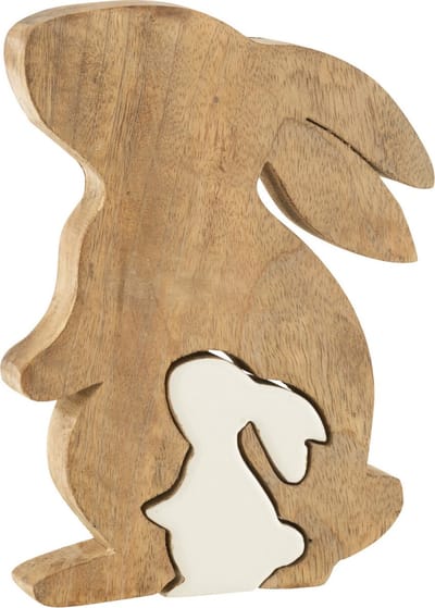 J-Line decoratie Konijn Profiel Silhouet - hout - wit/naturel - small