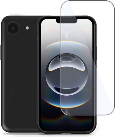 Technow Liquid Hoesje & Screenprotector geschikt voor iPhone 16e – Tempered Glass - Back Case Cover - Zwart
