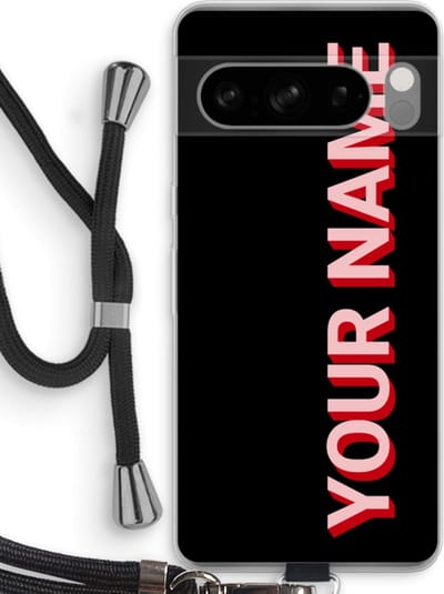 Gepersonaliseerd - Case Company® - Hoesje met koord geschikt voor Google Pixel 8 Pro hoesje met Koord - Namecase - Telefoonhoesje met Zwart Koord - Bescherming aan alle Kanten en Over de Schermrand