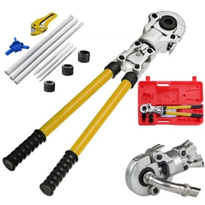 VEVOR pers-tangen TH 16, TH 20, TH 26, TH 32, krimptang pers-tang Ø 16-32 mm, pijppers-tang geel, stalen krimptang met ergonomische en antislip handgreep, pijppers-tang 530-750 mm uitschuifbaar