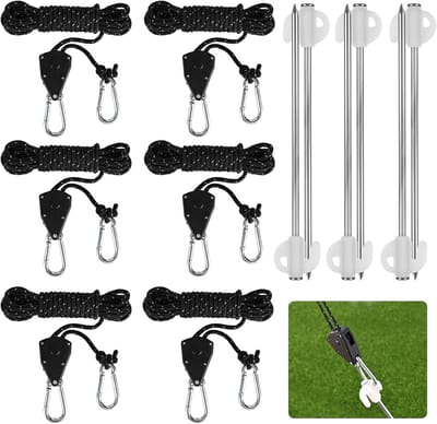 Verstelbare 4mm Touwratel Hangers met 6 Stuks Luminous Spijkers voor Tent, Luifel en Camping - 4 Meter Kabel Spanning en 1/8 Inch Gesp