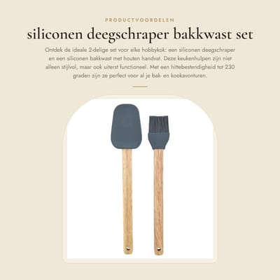 Dailygoods- Deegschraper Hittebestendig - Deegspatel - Siliconen Keukenhulp - Vaatwasmachinebestendig - Houten Handvat - Perfect voor Hobbykok