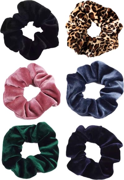 Kraagjeskopen.nl® Velvet Scrunchies Set van 6 stuks Extra Vol en Luxe - Zwart Navy Bosgroen Roze Grijsblauw Panterprint