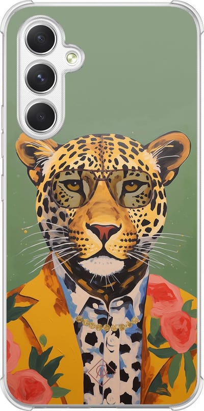Casimoda® hoesje - Geschikt voor Samsung Galaxy A15 - Luipaard Hipster - Shockproof case - Extra sterk - TPU/polycarbonaat - Groen, Transparant