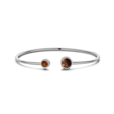CO88 Collection 8CB-90897 Stalen Armband - Dames - Bangle - Tijgeroog - 4 en 6 mm Doorsnee - Armband - 58 x 49 mm - 2 mm Dikte - Staal - Zilverkleurig