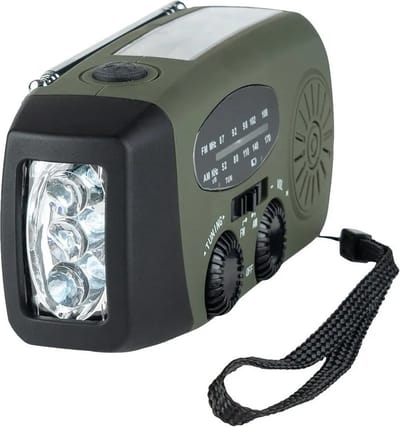 Yarvu ® - 6 IN 1 Noodradio - Opwindbaar + Zonneenergie + Nood Radio Op ingebouwde Batterijen ( Accu ) - Solar Noodpakket - Voor Rampen - Draagbare - FM AM Leger Groen