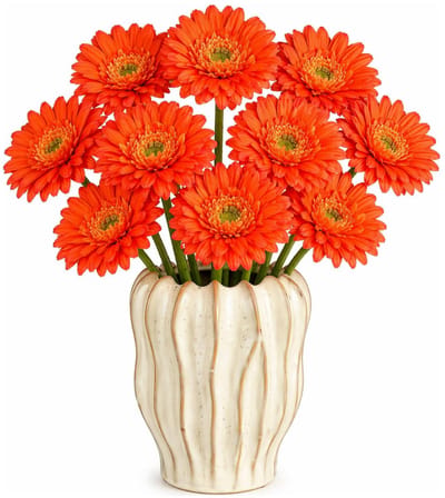 Mica Decorations Kunstbloem Gerbera Floral - 10x - H60 cm - oranje - kunststof - stelen kunstbloemen - boeket - rozen bloemetjes
