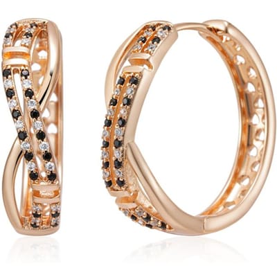 Boucles d'Oreilles Grandes Anneaux Couleur Or Rose Insolite Brillant Noir Avec Zirconiums Naturels Blancs Accessoires Bijoux Fins Quotidien pour Femmes beige
