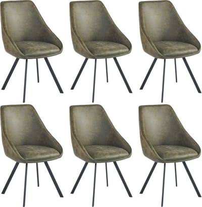 Colenis® - Twisty Eetkamerstoel - Set Van 6 - Groen - Microfiber - Zwarte Poten - 180° - Draaistoel