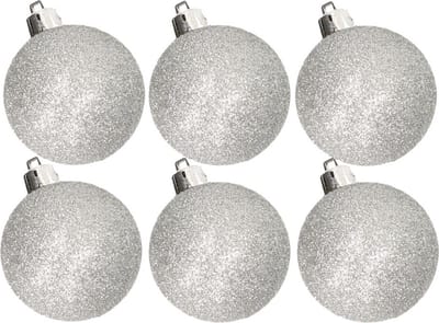 6x stuks kunststof glitter kerstballen zilver 6 cm - Onbreekbare plastic kerstballen