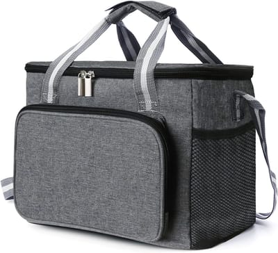 Famanu - Koeltas 15 l, kleine koeltas, opvouwbaar, lunchtas voor dames en heren, thermische tas voor kantoor, camping, picknick, reizen, grijs