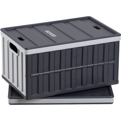 VEVOR Opvouwbare Opbergdozen 65 L 2-pack, Opvouwbare Plastic Opbergdozen, Stapelbare Opvouwbare Manden met Deksel, 38 kg Draagvermogen per Doos, Opvouwbare Krat, Ideaal voor Huishoudelijke Organisatie, Grijs & Zwart