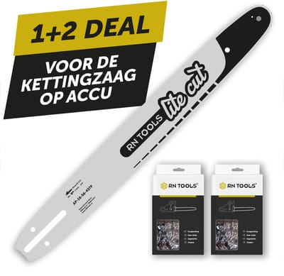 RNtools Kettingzaagblad 40 cm 3/8 1.1 mm (0.043") LiteCut + 2x RNtools Zaagketting 3/8 1.1 mm (0.043") 56 schakels (voor Accu Kettingzaag van DeWalt, Milwaukee, Makita, EGO)