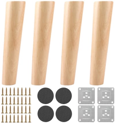 Dailygoods- Meubelpoten 20 cm - Houten Poten Set van 4 - Ronde Poten met Montageplaten - Robuuste Meubelpoten - Geschikt voor Bank/Bed/Kast - Tafelpoten