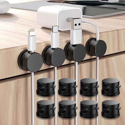 Magnetische Kabelhouder met Draaiende Basis, Magnetische Sluiting voor Kabelbeheer, USB Oplaadkabel Organisatie (Zwart, 12 Stuks)