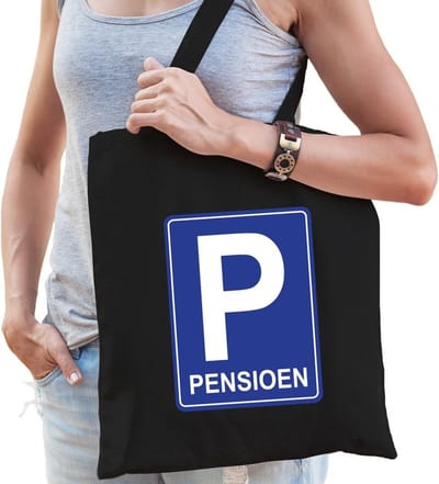 Pensioen katoenen cadeau tas zwart voor dames - Pensioen / VUT kado shirt