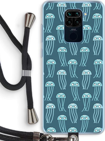 Case Company® - Hoesje met koord geschikt voor Xiaomi Redmi Note 9 hoesje met Koord - Kwallie - Telefoonhoesje met Zwart Koord - Bescherming aan alle Kanten en Over de Schermrand