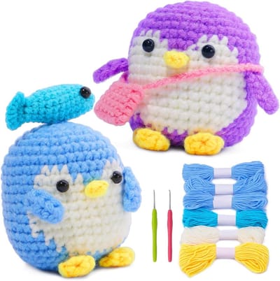 Haakpakket - Amigurumi dieren - Creatief hobbyen - Compleet met instructies - 2 pingüinos - Blauw