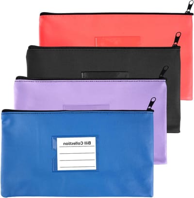 4 Stuks Geldmappen met Ritssluiting en Venster, 28 x 15,5 cm, Ideaal voor Contant Geld, Rekeningen en Cosmetica, Duurzaam Kunstleer en Handig Ontwerp