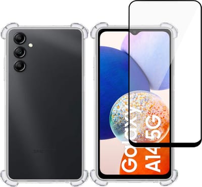 Hoesje geschikt voor Samsung A14 5G + Screenprotector – Full Screen Tempered Glass - Extreme Shock Case Transparant