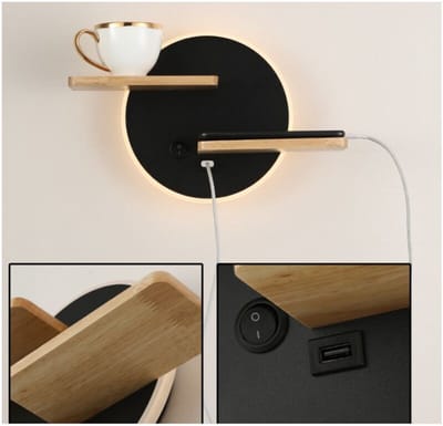 lamp-LED-wandlamp binnengeschikt voor USB-aansluiting, moderne wandlampgeschikt voor schakelaar, leeslamp, nachtlampje, 30 x 19 x 12 cm, zwart.