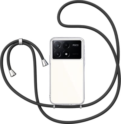 Hoesje met Koord geschikt voor Xiaomi Poco X6 Pro - Back Cover Siliconen Case Transparant Hoes Zwart