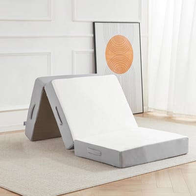 Lazyzizi Vouwmatras, 15,5 cm traagschuim, drie-voudige matras met ademende en wasbare hoes van bamboevezel, opvouwbaar vloermatras, logeerbed voor kamperen, roadtrip, eenpersoons