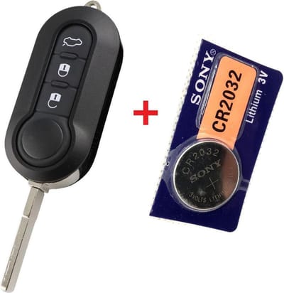 Autosleutel Fiat - Autosleutel 3 Knoppen Klapsleutel + Batterij CR2032 geschikt voor Fiat sleutel, Fiat 500 & Fiat Punto - zwart