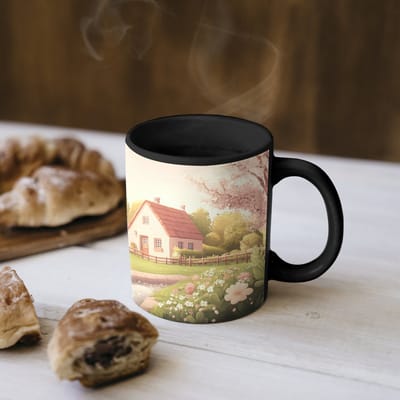 Magische Mok - Foto op Warmte Mokken - Koffiemok - Schapen - Huisje - Platteland - Magic Mok - Beker - 350 ML - Theemok
