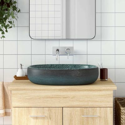vidaXL - Opzetwasbak - ovaal - 59x40x14 - cm - keramiek - turquoise