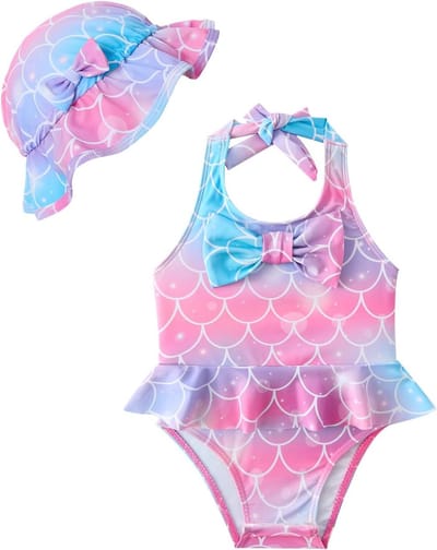 Schattige zwempakset voor meisjes van 0-24 maanden met hoed, mouwloos ontwerp en strikje, perfect voor de zomer