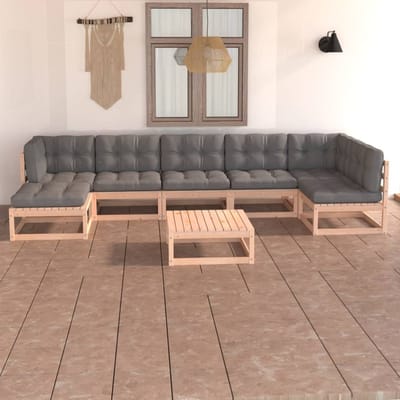 vidaXL - 8-delige - Loungeset - met - kussens - massief - grenenhout