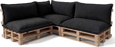 Palletkussens Set - Zitkussen Rugleuning - Terras Ontspannen - Glad Oppervlak Bies - 120x80cm 120x40cm - Zwart