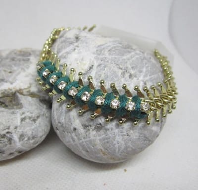 ZoeZo Design - Boho - Ibiza - armband - metaal- goudkleurig - zirconia - groen - goud - haaksluiting - lengte 18 cm tot 24 cm - verstelbaar - nikkel vrij