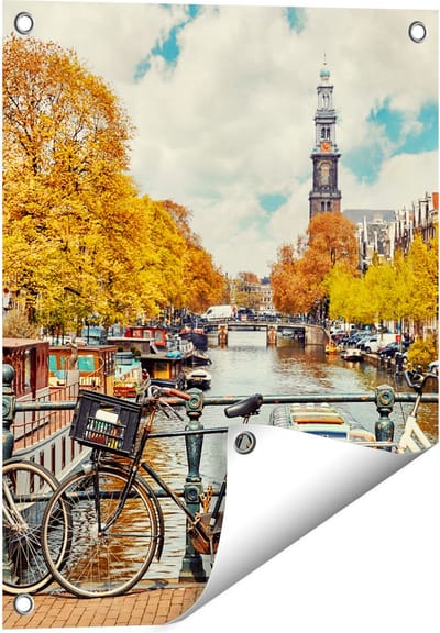 Gards Tuinposter Amsterdamse Brug bij een Brug met Fietsen - 40x50 cm - Tuindoek - Tuindecoratie - Wanddecoratie buiten - Tuinschilderij