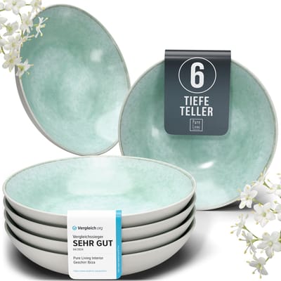Pure Living Ibiza Light Diepe Borden Voor 6 Personen - Ø 20 cm - Turquoise - Aardewerk - Krasbestendig - Vaatwasserbestendig